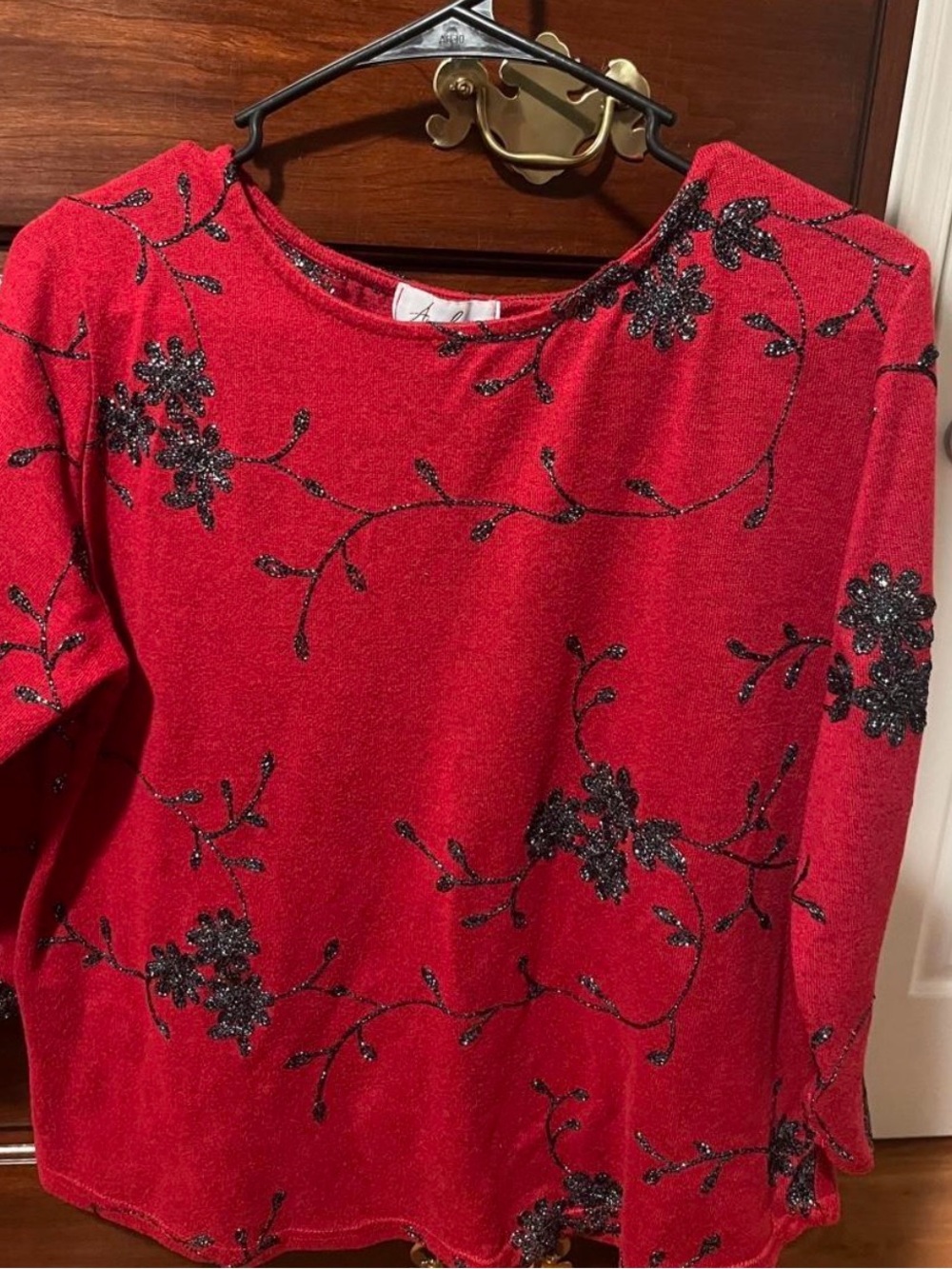 Red Beaded Floral Sweater